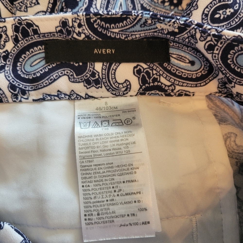 Banana Republic Avery Paisley Pants Blue White Womens Size 8 Spring Summer - Picture 4 of 8